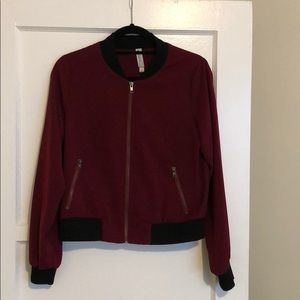 Mural Maroon Bomber Jacket